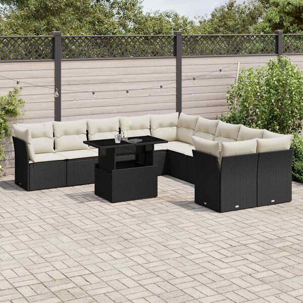 vidaXL 11 Piece Garden Sofa Set with Cushions Black Poly Rattan