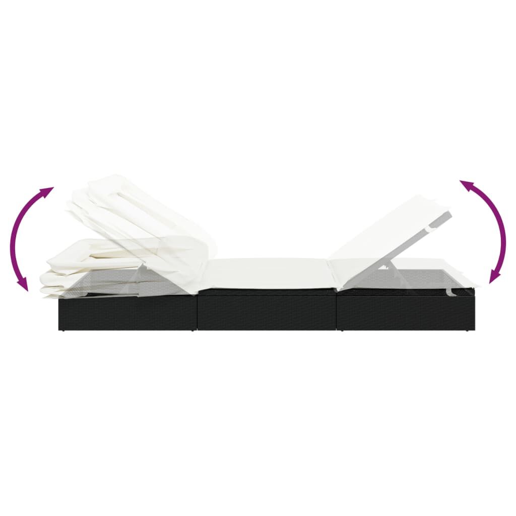 vidaXL Sunbed with Foldable Roof Black 213x63x97 cm Poly Rattan