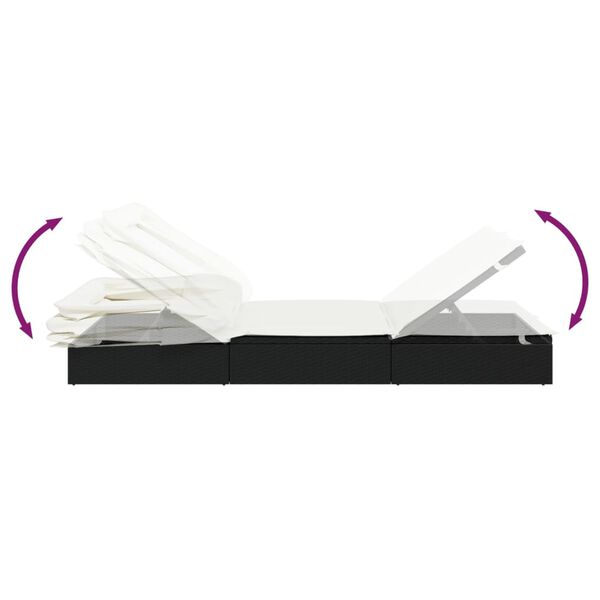 vidaXL Sunbed with Foldable Roof Black 213x63x97 cm Poly Rattan