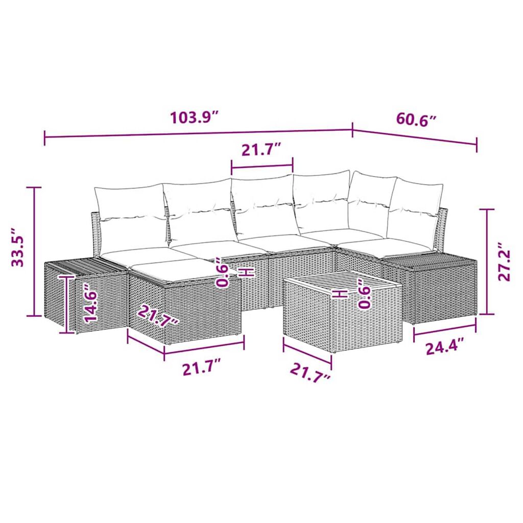 vidaXL Garden Sofa Set 7 pcs Black and turquoise