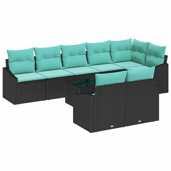 vidaXL Garden Sofa Set 9 pcs Black and Turquoise Poly Rattan