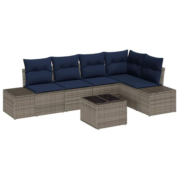 vidaXL Garden Sofa Set with Cushion 6 pcs Grey Poly rattan