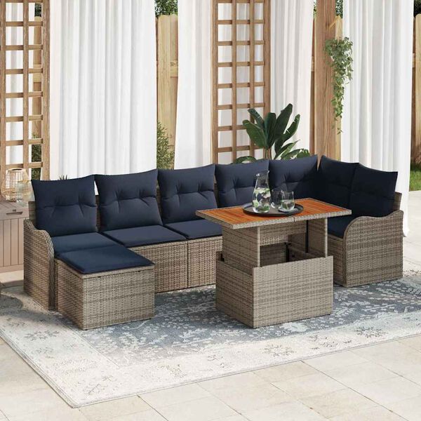vidaXL Garden Sofa Set with Cushion 8 pcs Grey and navy blue