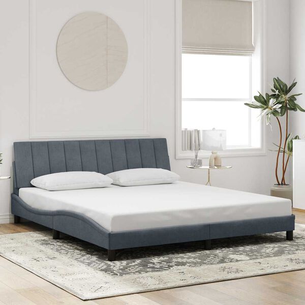 vidaXL Bed Frame without Mattress "Hanko" Dark Grey 183x213 cm Velvet