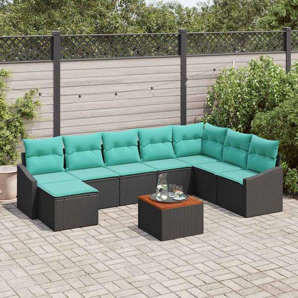 vidaXL Garden Sofa Set 9 pcs Black and turquoise