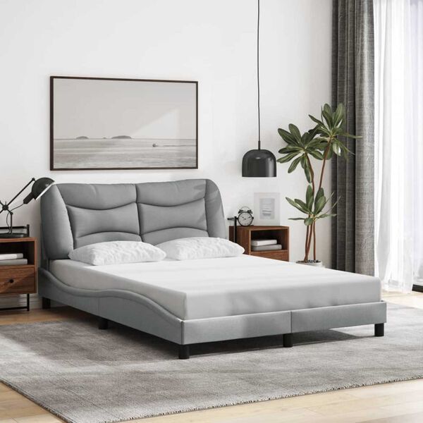 vidaXL Bed Frame with LED without Mattress "Hvar" Light Grey 137x190 cm Fabric