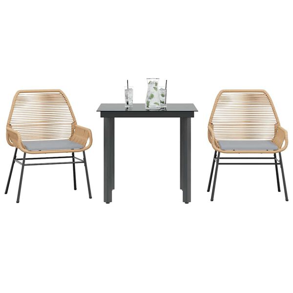 vidaXL 3 Piece Garden Dining Set with Cushions Brown Poly Rattan Glass
