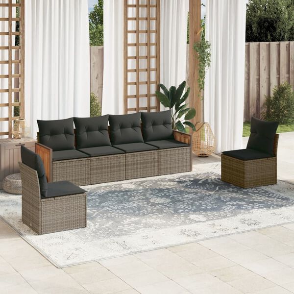 vidaXL 6 Piece Garden Sofa Set with Cushions Grey Poly Rattan