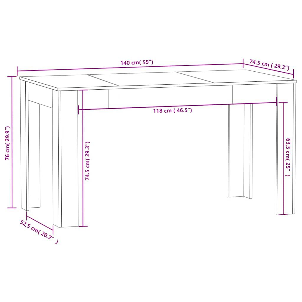 vidaXL Dining Table Black 140x74.5x76 cm Engineered Wood