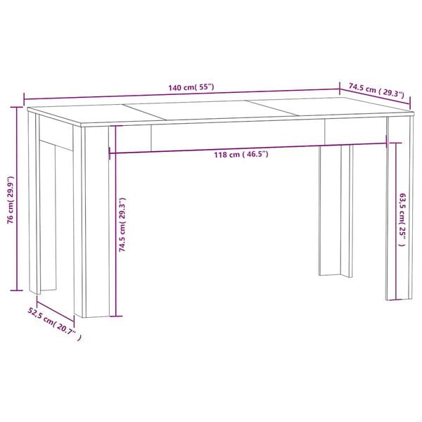 vidaXL Dining Table Black 140x74.5x76 cm Engineered Wood