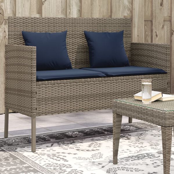 vidaXL Garden Bench with Cushions Grey Poly Rattan