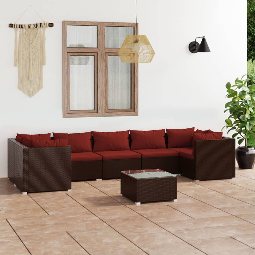 vidaXL 8 Piece Garden Lounge Set with Cushions Poly Rattan Brown