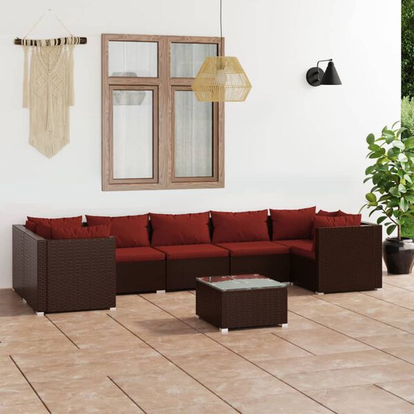 vidaXL 8 Piece Garden Lounge Set with Cushions Poly Rattan Brown