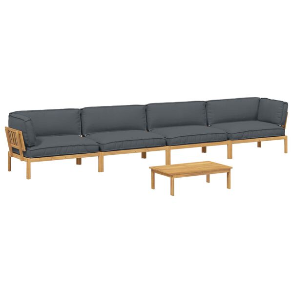 vidaXL Sofa Set with Cushion Plain 5 pcs Anthracite Solid Acacia Wood