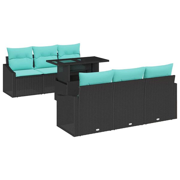 vidaXL Garden Sofa Set with Cushion 7 pcs Black Poly Rattan