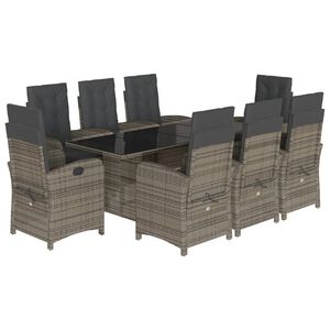 vidaXL 9 Piece Garden Dining Set with Cushions Grey Poly Rattan