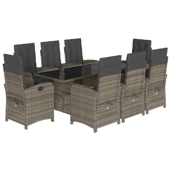 vidaXL 9 Piece Garden Dining Set with Cushions Grey Poly Rattan