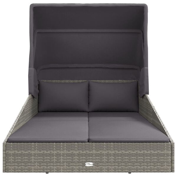vidaXL Sunbed with Foldable Roof Grey 200x114x128 cm Poly Rattan