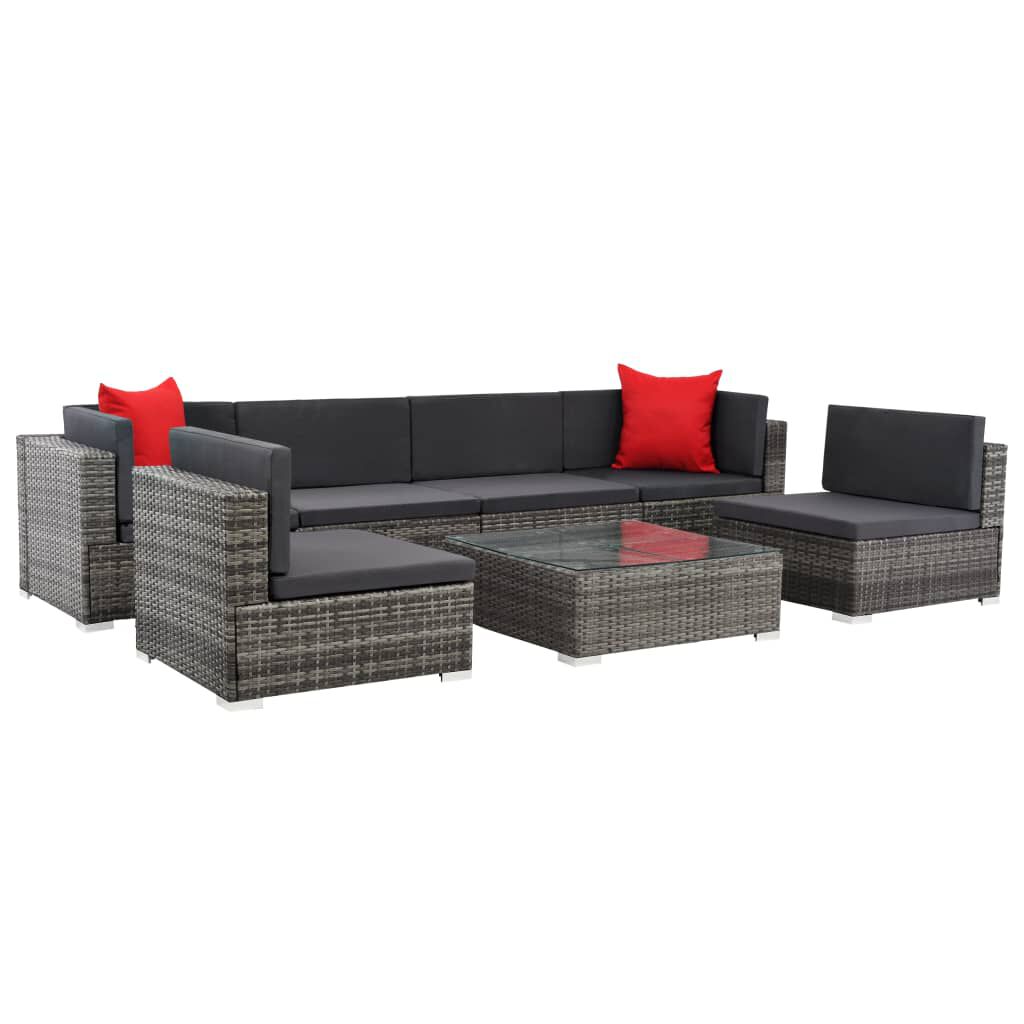 vidaXL 7 Piece Garden Lounge Set with Cushions Poly Rattan grey