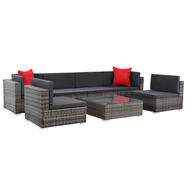vidaXL 7 Piece Garden Lounge Set with Cushions Poly Rattan grey