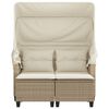 vidaXL Garden Sofa 2-Seater with Canopy and Stools Beige Poly Rattan