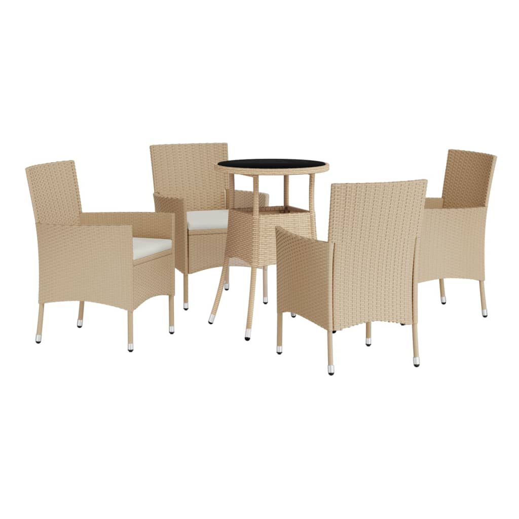 vidaXL 5 Piece Garden Bistro Set with Cushions Beige Poly Rattan