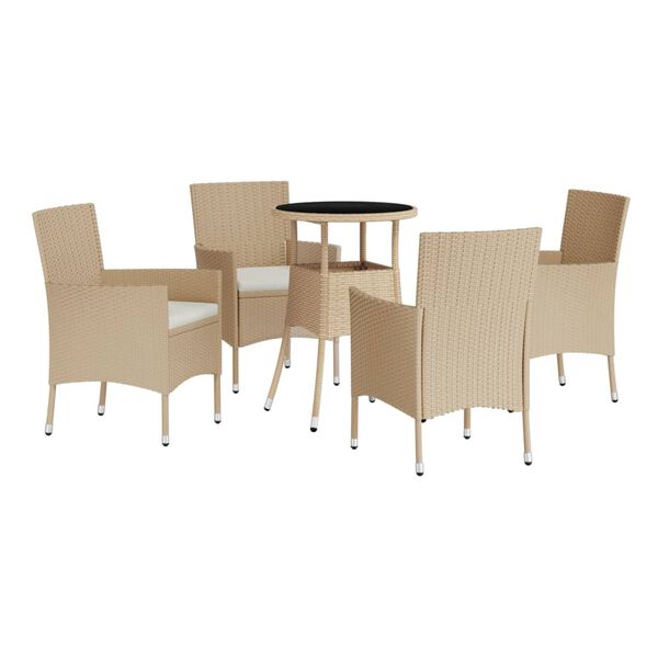 vidaXL 5 Piece Garden Bistro Set with Cushions Beige Poly Rattan