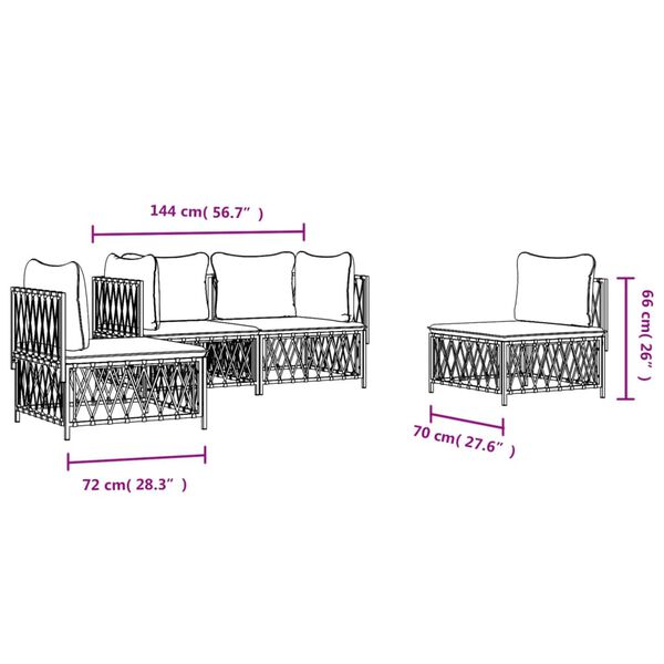 vidaXL 4 Piece Garden Lounge Set with Cushions White Steel