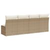 vidaXL Garden Sofa with Cushions 4-Seater Beige Poly Rattan