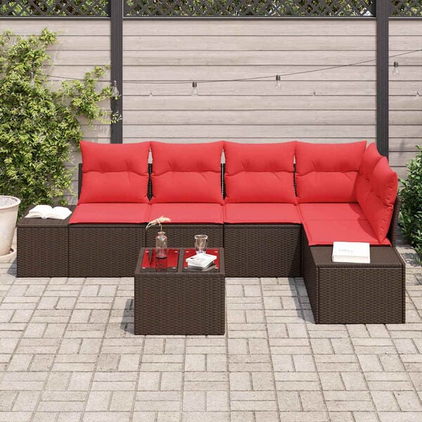 vidaXL Garden Sofa Set with Cushion 6 pcs Brown Poly Rattan