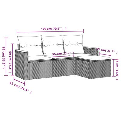 vidaXL 4 Piece Garden Sofa Set with Cushions Black Poly Rattan