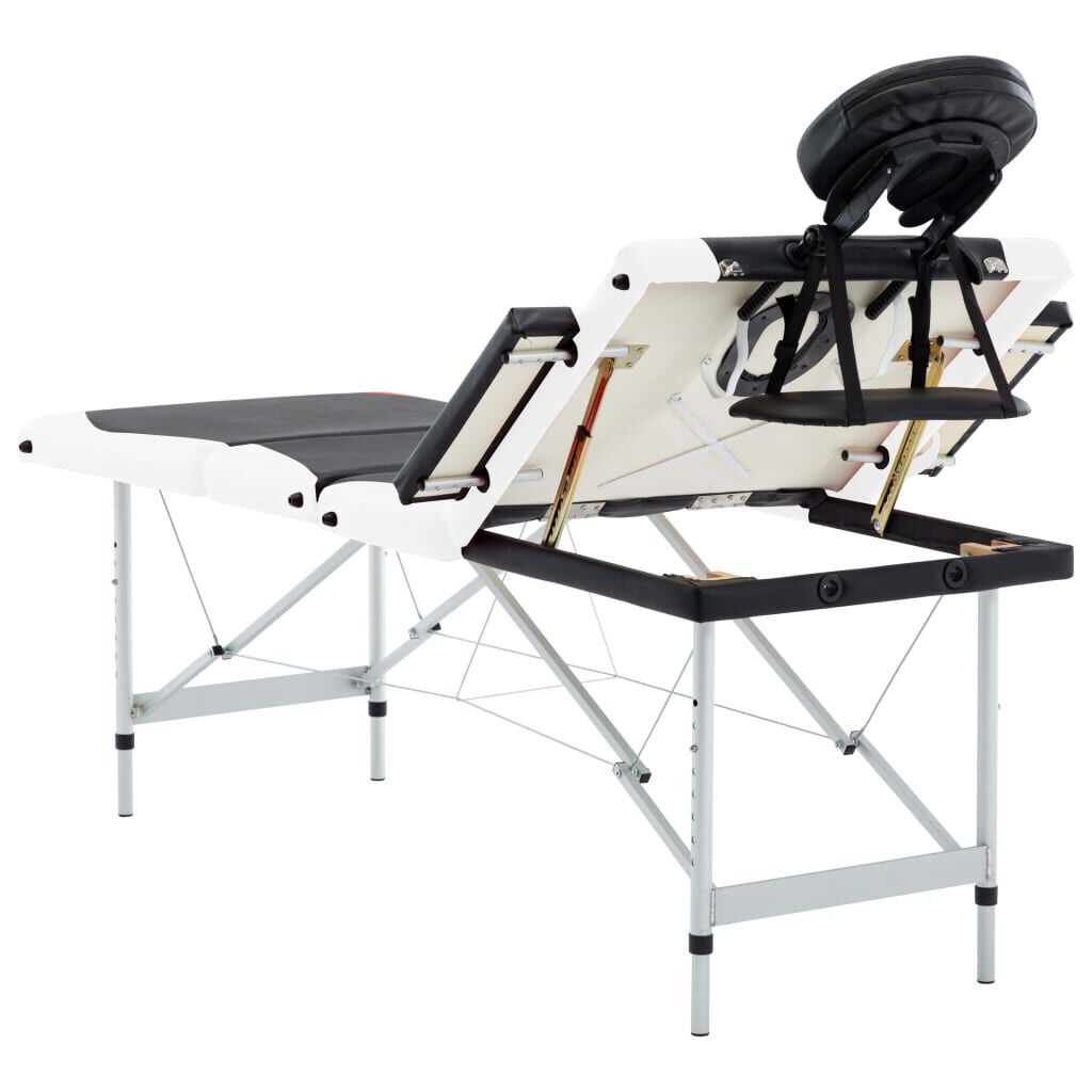 vidaXL 4-Zone Foldable Massage Table Aluminium Black and White