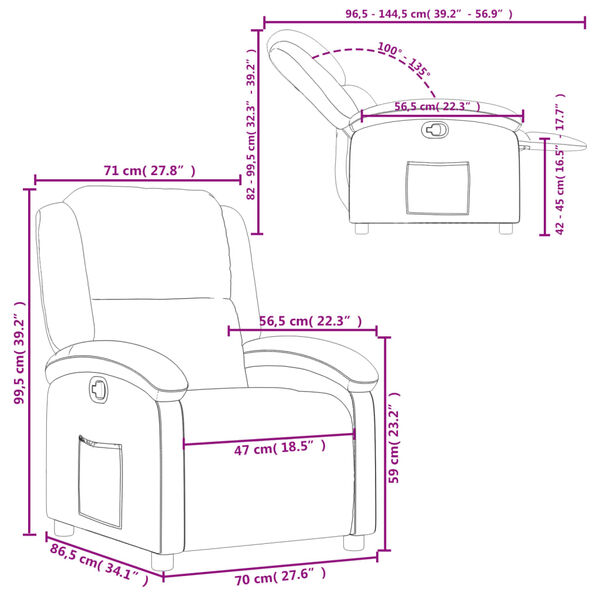 vidaXL Recliner Chair Cream Real Leather