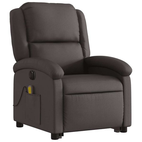 vidaXL Electric Stand up Massage Recliner Chair Dark Brown Real Leather