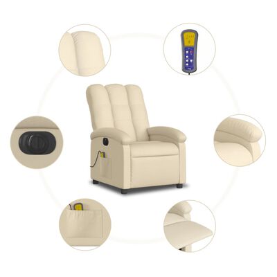 vidaXL Electric Massage Recliner Chair Cream Fabric