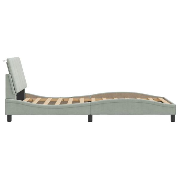 vidaXL Bed Frame with LED without Mattress "Hanko" Light Grey 100x203 cm Velvet
