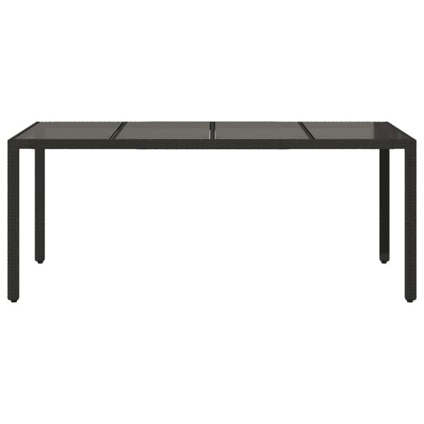 vidaXL Garden Table with Glass Top Black 190x90x75 cm Poly Rattan