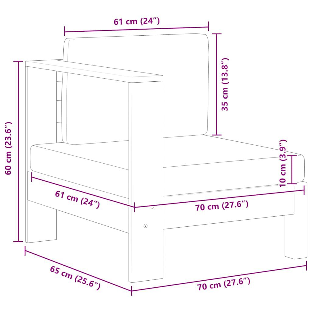 vidaXL Middle Sofa with 1 Armrest Cream White Solid Acacia Wood