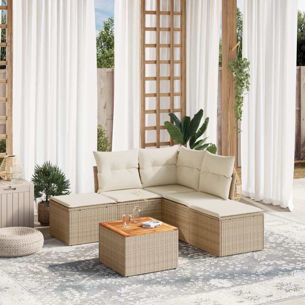 vidaXL 6 Piece Garden Sofa Set with Cushions Beige Poly Rattan