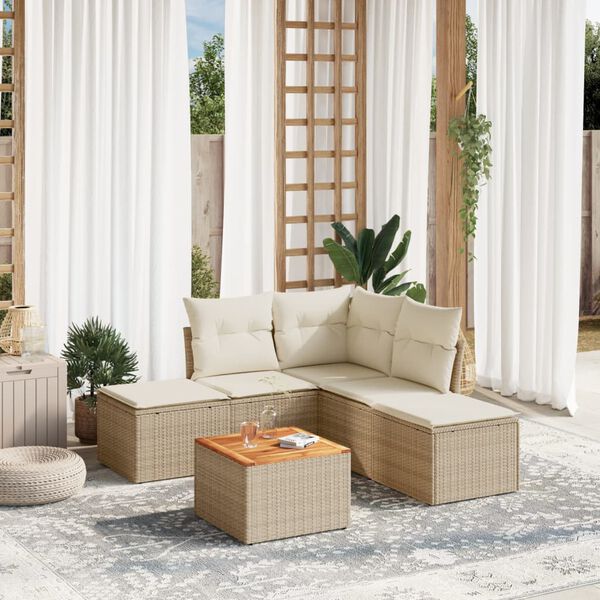 vidaXL 6 Piece Garden Sofa Set with Cushions Beige Poly Rattan
