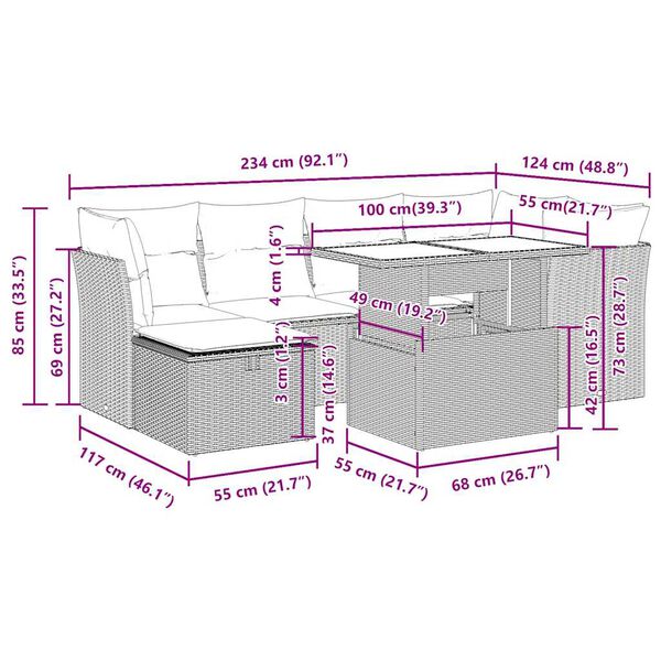 vidaXL 7 Piece Garden Sofa Set with Cushions Black Poly Rattan Acacia