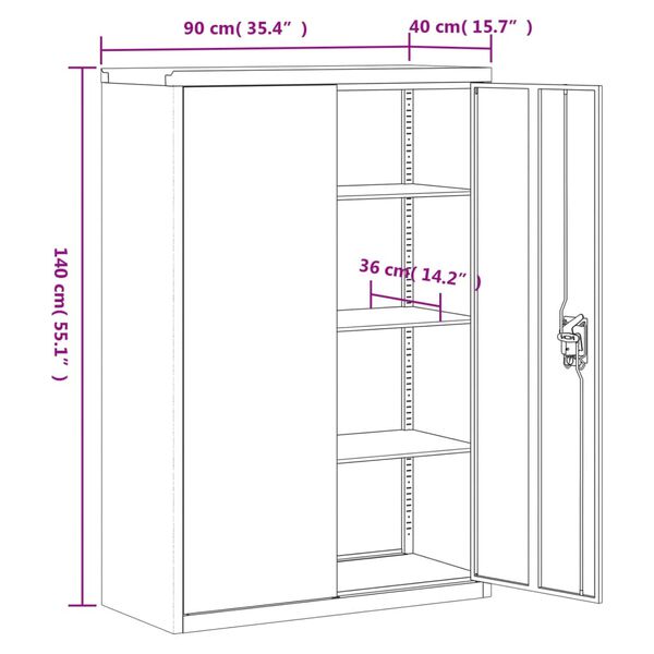 vidaXL Office Cabinet 90x40x140cm Steel Grey