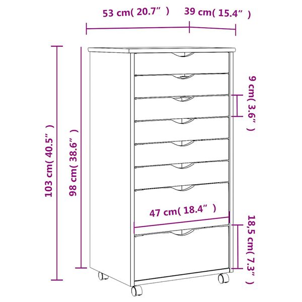 vidaXL Rolling Cabinet with Drawers MOSS White Solid Wood Pine
