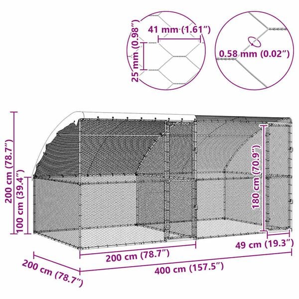 vidaXL Chicken Cage Silver 400 x 200 x 198.5 cm Galvanised steel