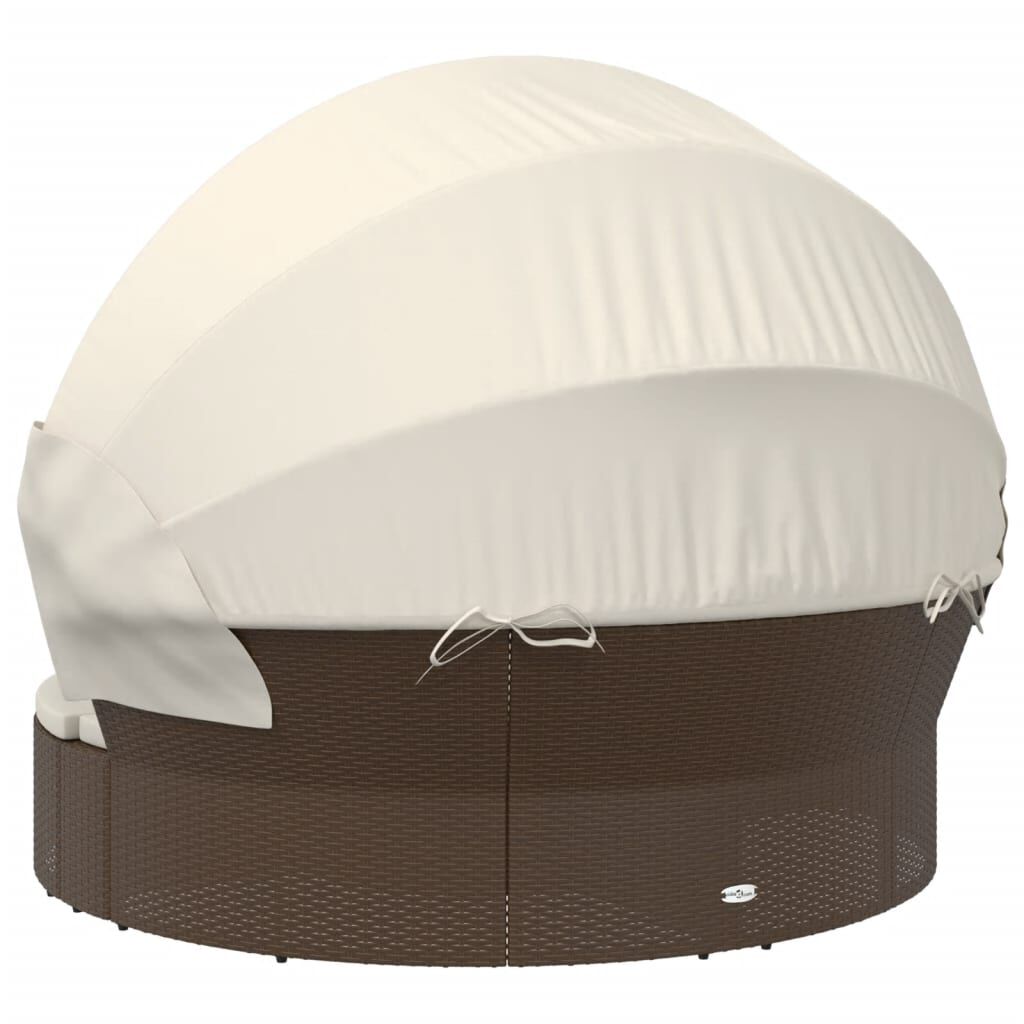 vidaXL Outdoor Lounge Bed with Canopy and Cushions Brown Poly Rattan