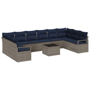 vidaXL Sofa Set with Cushion 11 pcs Grey Poly Rattan