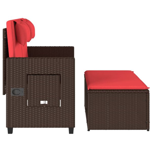 vidaXL Reclining Garden Bench with Cushions Brown Poly Rattan