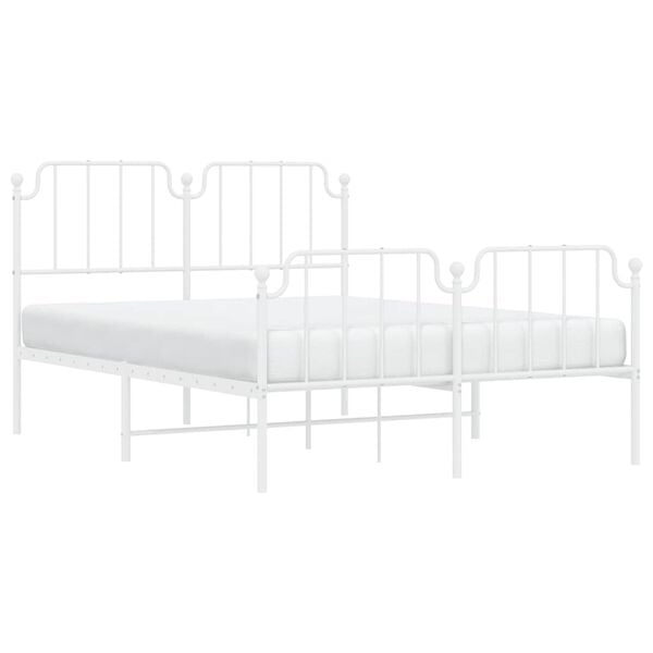 vidaXL Metal Bed Frame without Mattress with Footboard&nbsp;White 150x200cm