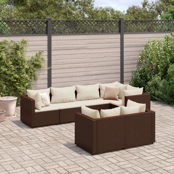 vidaXL 7 Piece Garden Lounge Set with Cushions Brown Poly Rattan