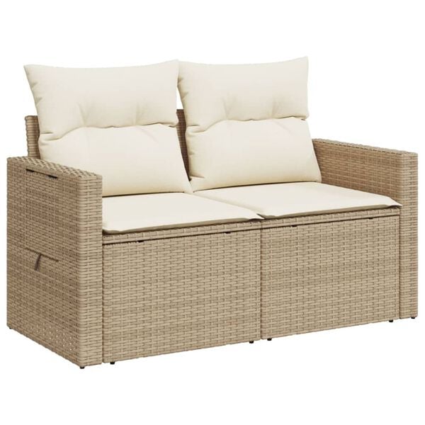vidaXL Garden Sofa with Cushions 2-Seater Beige Poly Rattan